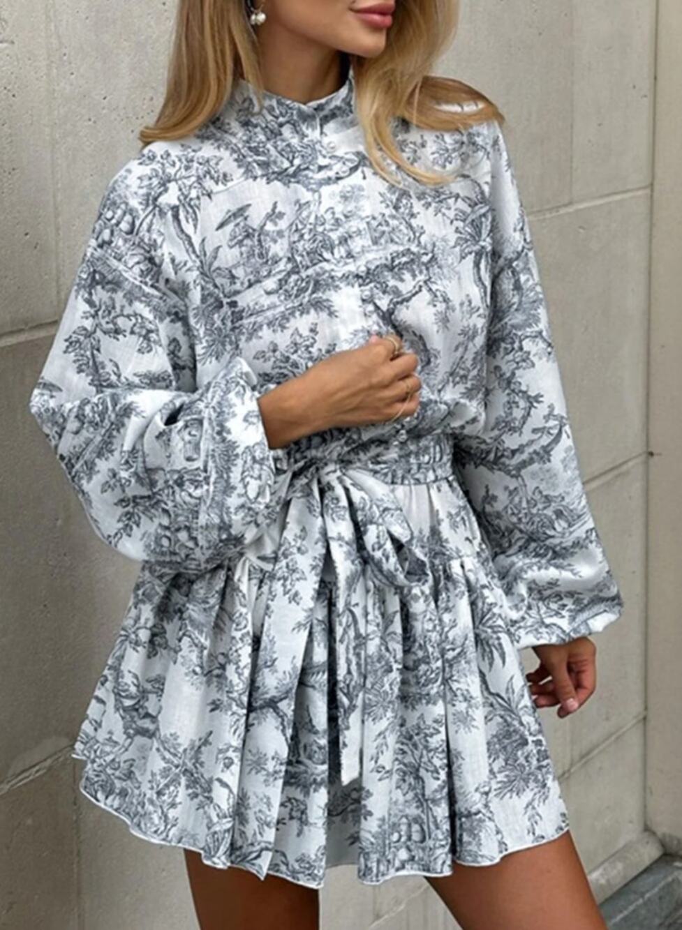 Commense Grey Toile Pearl Button A-Line Mini Dress L NWT - French Romantic